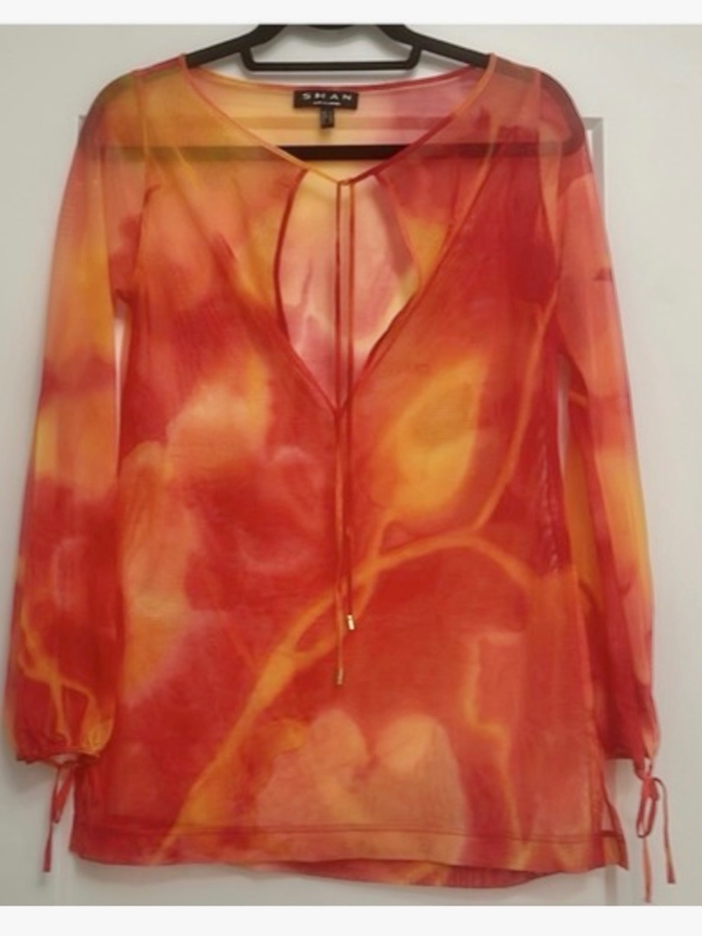 Shan Colorful Abstract Semi-Sheer Top - sz 6